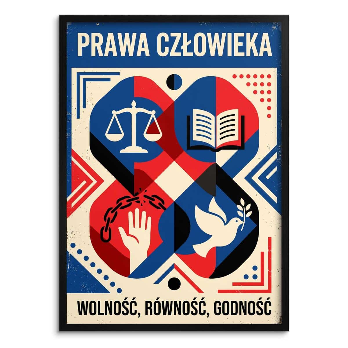 Plakat Prawa Człowieka- Wolność Równość Godność | Obraz retro do gabinetu i biura 31146
