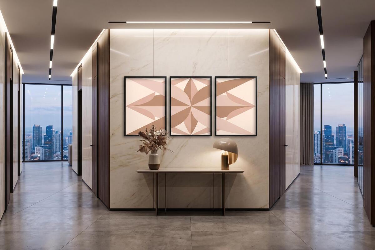 Trzyczęściowy plakat do salonu beżowy- Rozeta geometryczna | Tryptych boho 31259 - zdjęcie 5