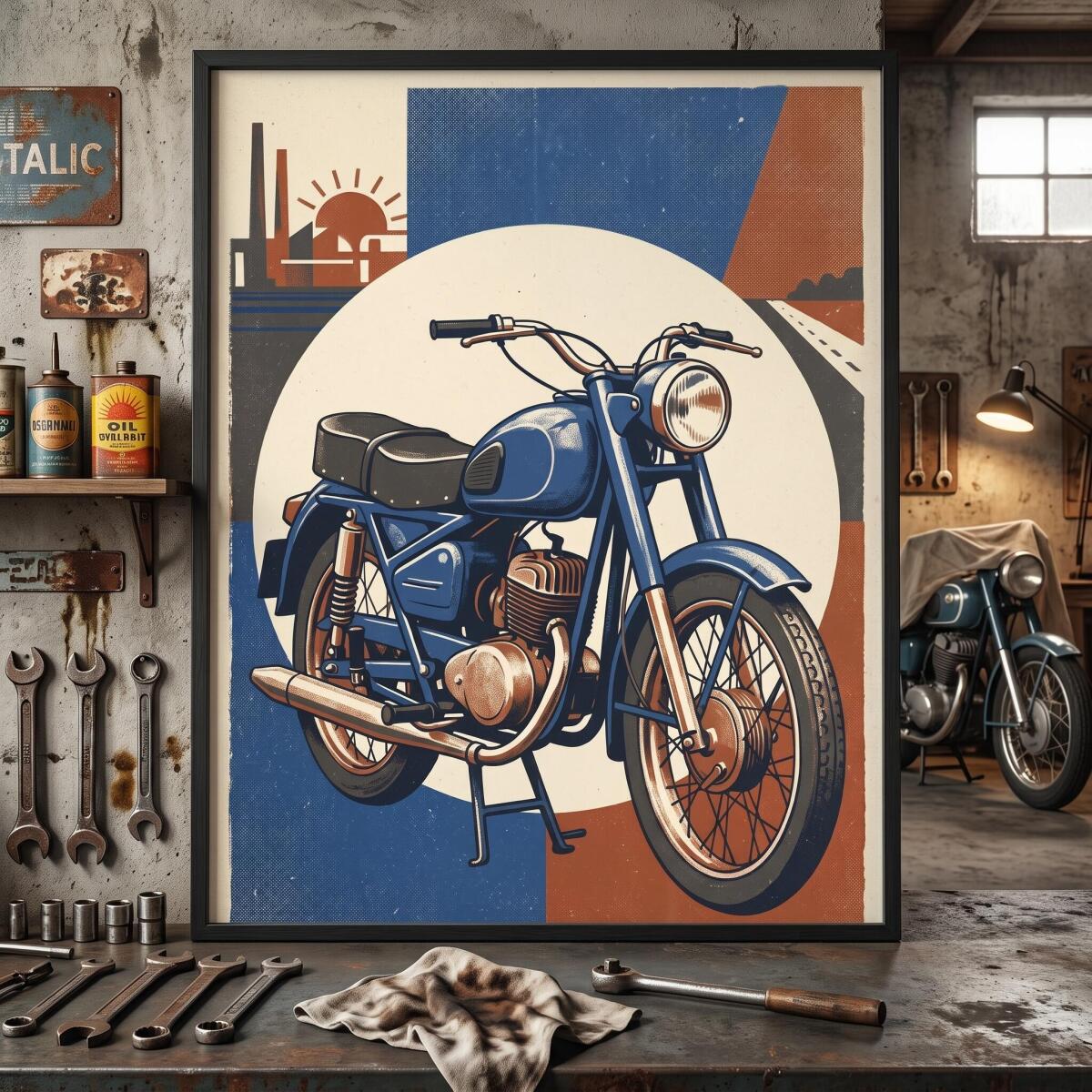 Stylowy plakat na ścianę- Klasyczny niebieski jednoślad | Styl retro loft 31155 - zdjęcie 5