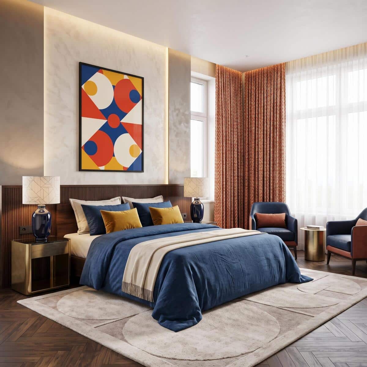 Plakat retro Mid-Century- Czerwone i niebieskie koła | Modny obraz 31257 - zdjęcie 4