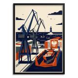 Nowoczesny plakat z dźwigami Port | Marynistyczna dekoracja retro 31164 - miniaturka 1