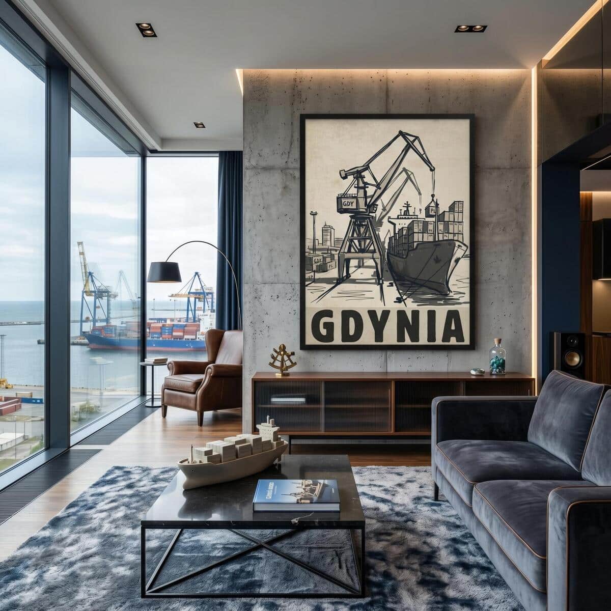 Stylowy Plakat Retro Gdynia Morze - Sepia | Dekoracja do Biura Gabinetu 31102 - zdjęcie 4