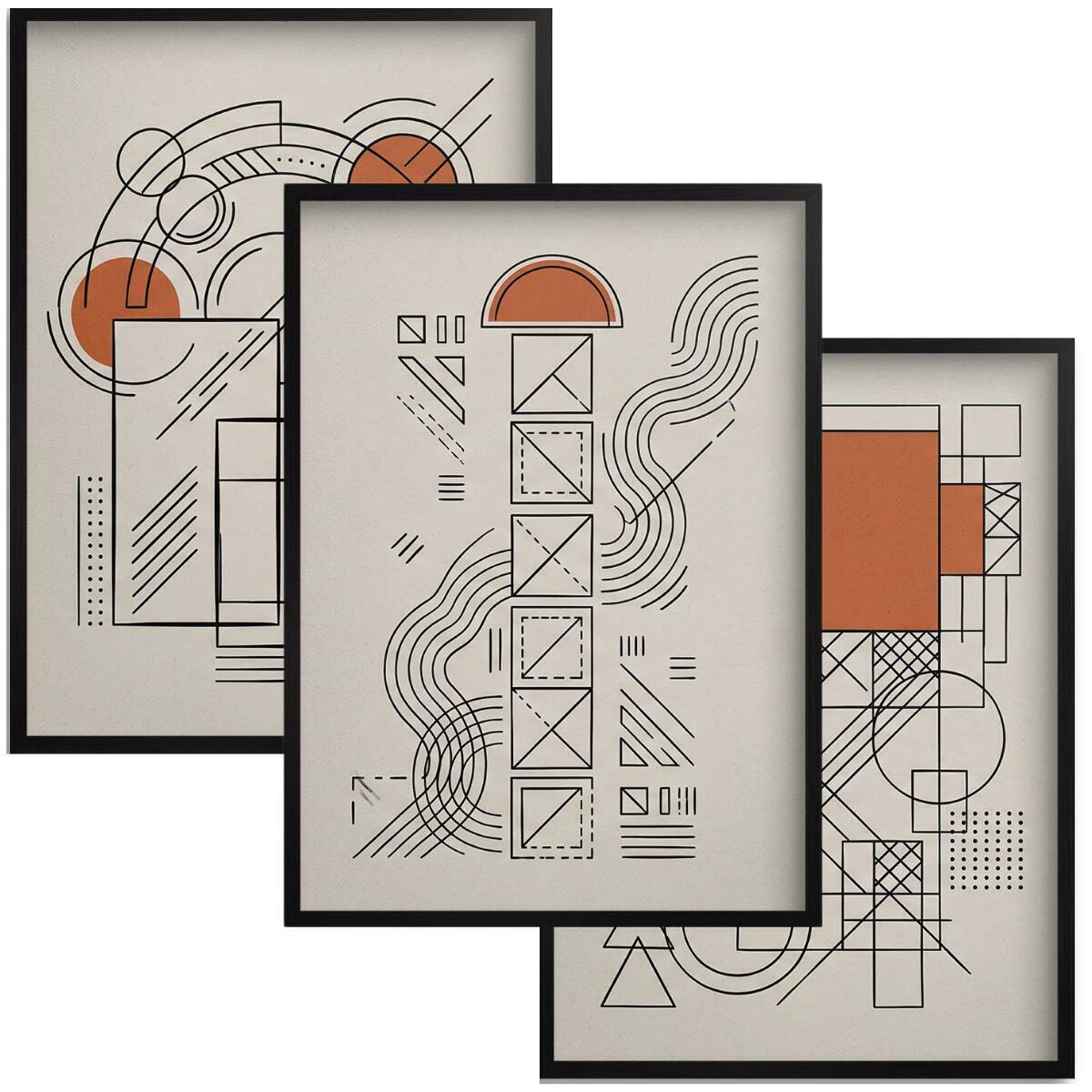 Obraz na ścianę nowoczesny- Geometria Japandi | Zestaw 3 plakatów linie loft 31120