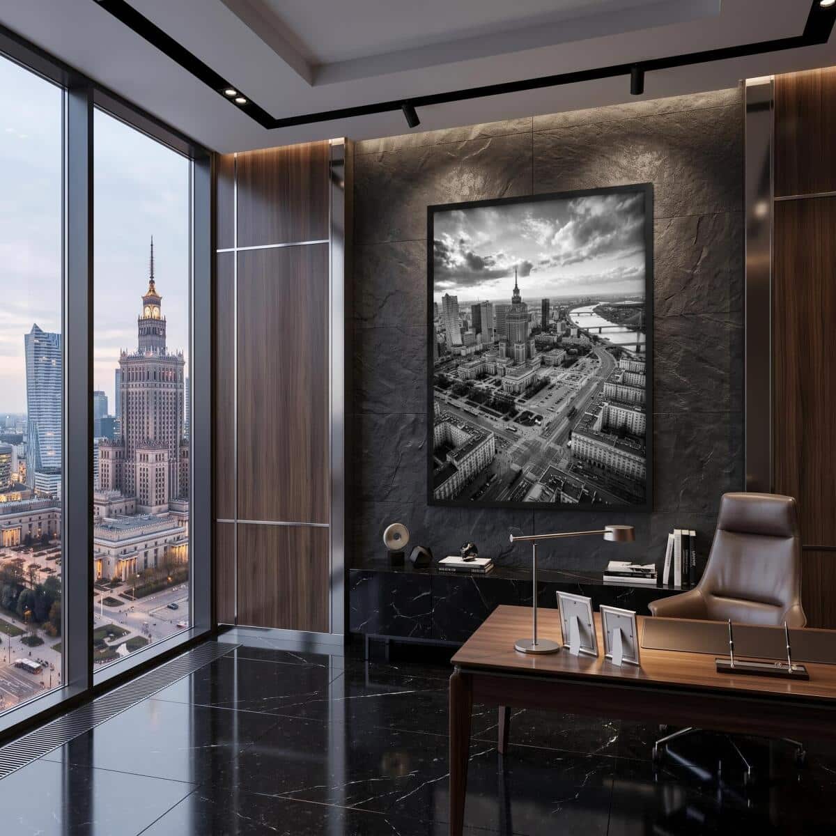 Nowoczesny plakat do salonu Warszawa z lotu ptaka | Panorama miasta do biura 31213 - zdjęcie 5