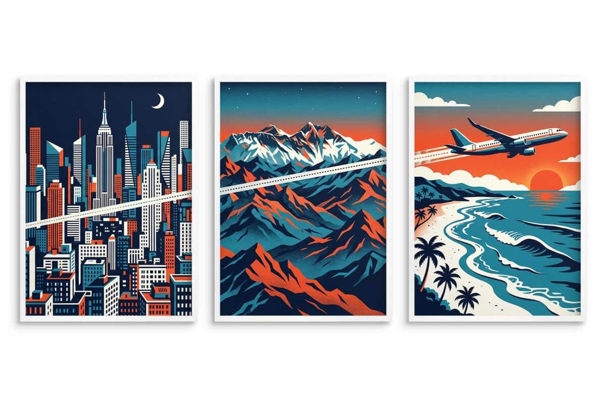 Zestaw 3 plakatów w ramie- Metropolia Góry i Ocean | Designerska galeria ścienna 31205 - zdjęcie 3