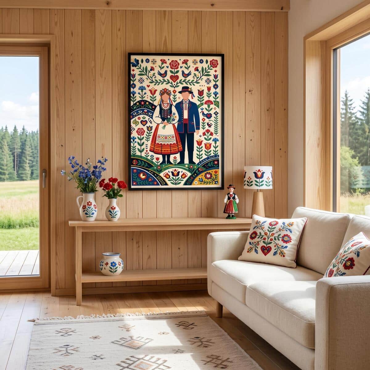 Plakat Folk Para w Stroju Ludowym | Obraz do salonu rustykalny 31209 - zdjęcie 5