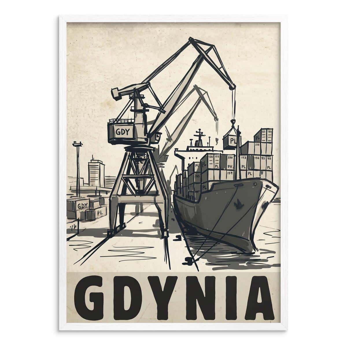 Stylowy Plakat Retro Gdynia Morze - Sepia | Dekoracja do Biura Gabinetu 31102 - zdjęcie 2