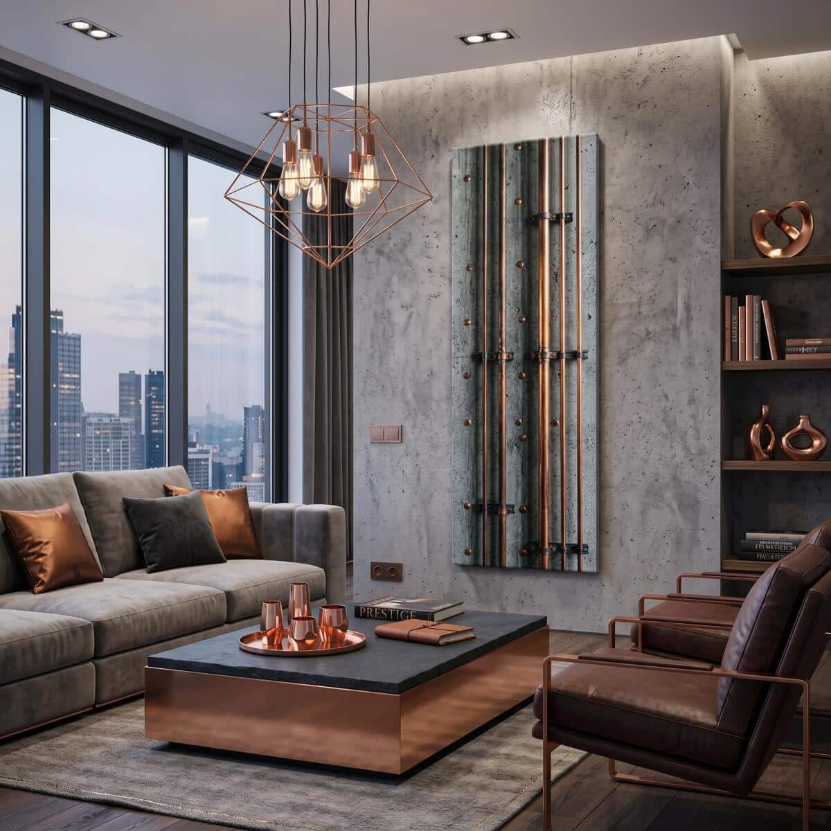 Obraz Industrialny Miedziane Rury | Obraz na płótnie Surowy Beton Loft 31302 - zdjęcie 3
