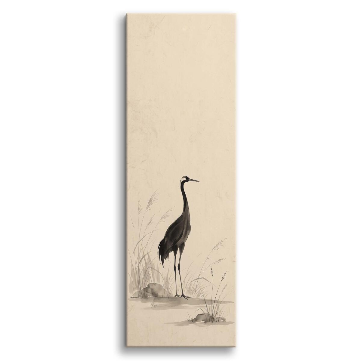 Pionowy Obraz na Ścianę- Żuraw Tuszem | Elegancka Dekoracja Japandi 31272