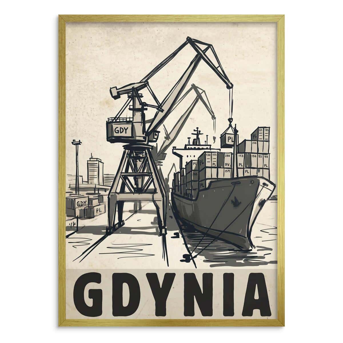 Stylowy Plakat Retro Gdynia Morze - Sepia | Dekoracja do Biura Gabinetu 31102 - zdjęcie 3