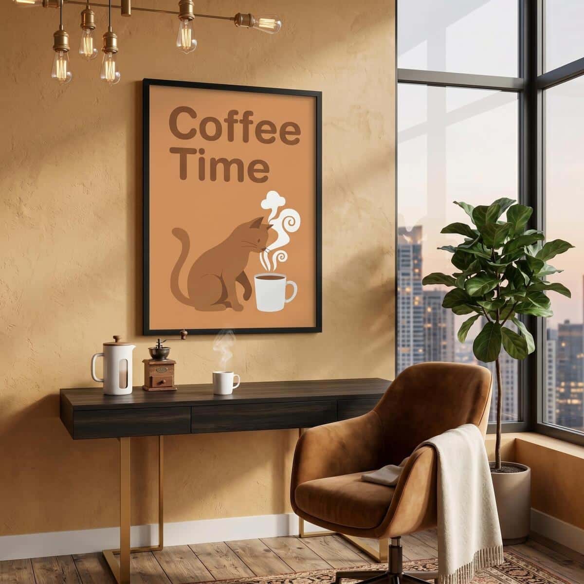 Grafika ścienna Coffee Time- Kot przy kubku | Plakat dla miłośnika kawy 31103 - zdjęcie 5
