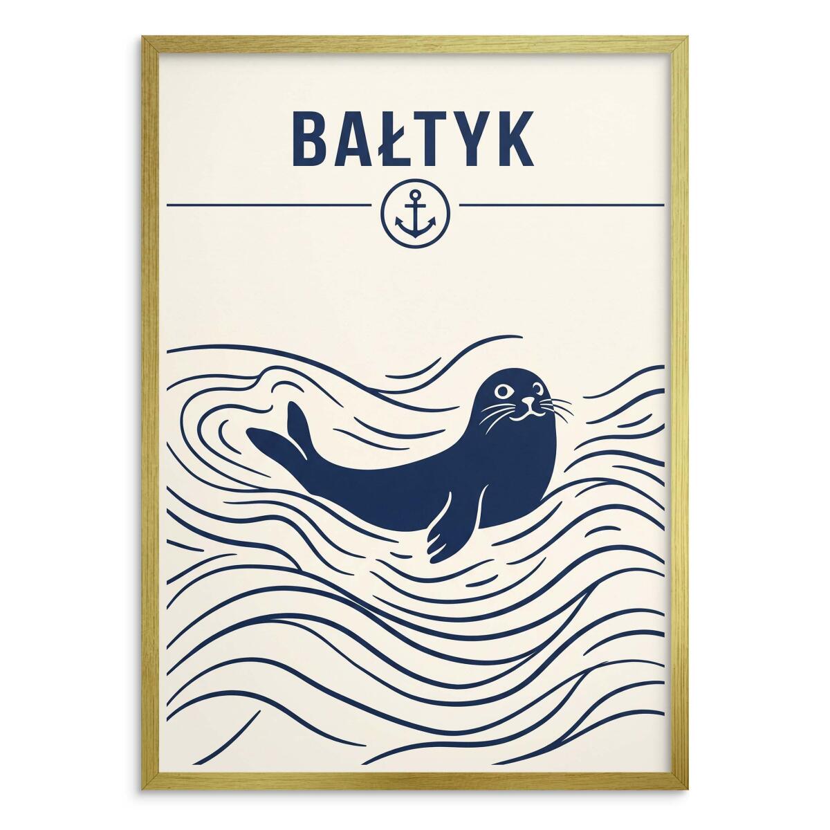 Marynistyczny plakat na ścianę- Foka Bałtyk | Grafika retro morze 31095 - zdjęcie 3