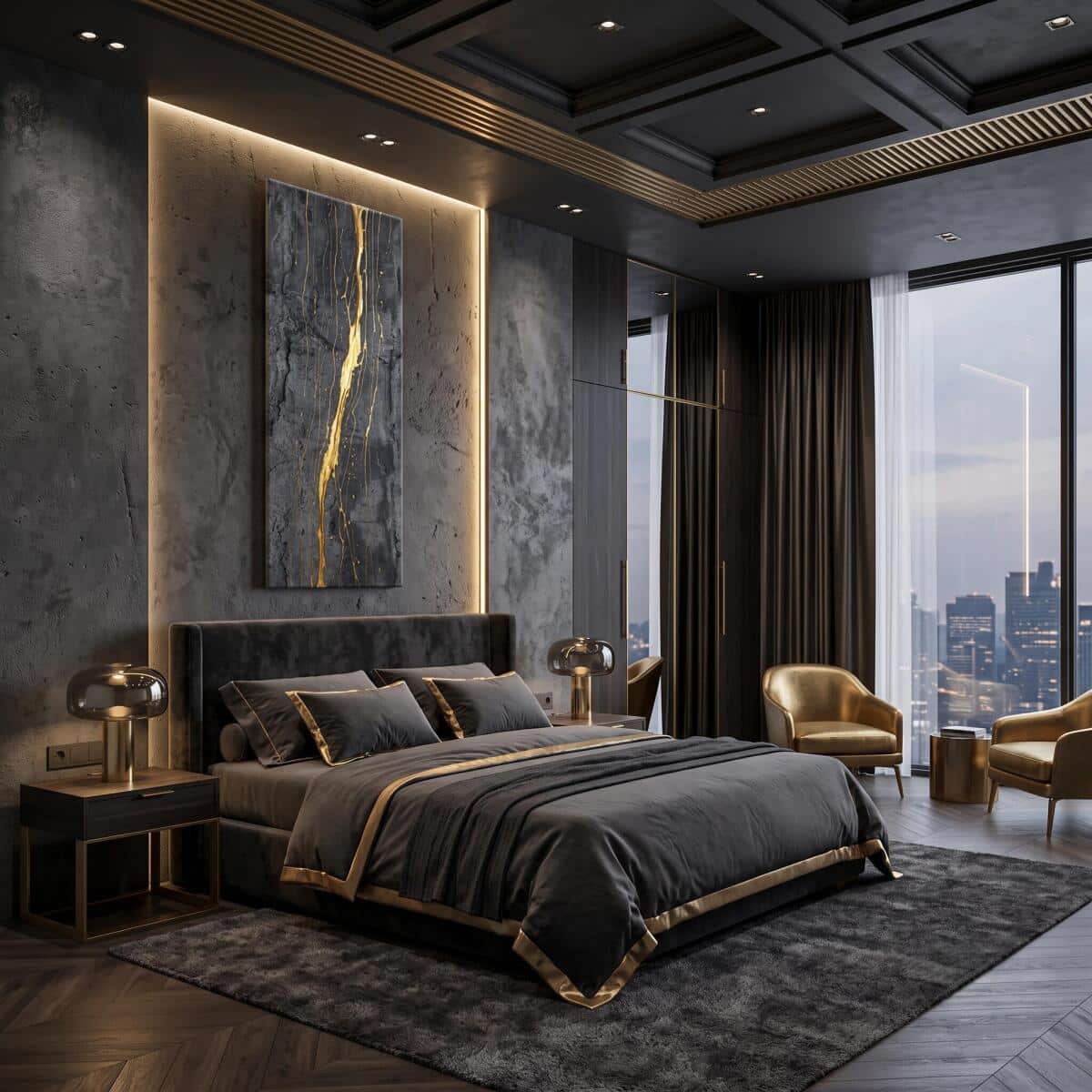 Obraz Abstrakcyjny- Płynne Złoto i Beton | Modern Glamour 31276 - zdjęcie 4