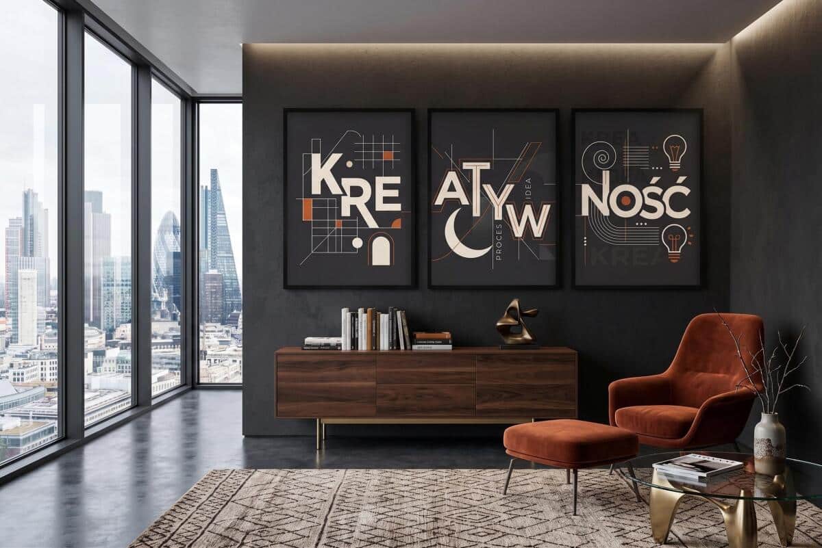 Nowoczesny Plakat do Salonu- Kreatywność | Trzy obrazy czarne ramki 31193 - zdjęcie 5