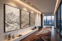 Plakat do salonu czarna kreska- Szczyty i rzeka | Minimalistyczny obraz boho 31121 - miniaturka 5