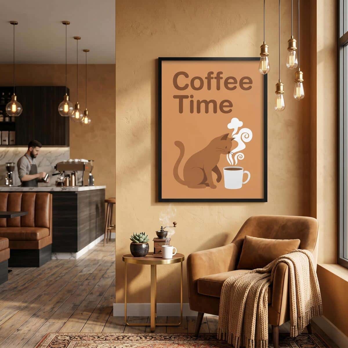 Grafika ścienna Coffee Time- Kot przy kubku | Plakat dla miłośnika kawy 31103 - zdjęcie 6