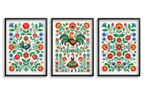Plakat na ścianę Łowickie Koguty- Trzy części | Kolorowa dekoracja boho-folk 31212 - miniaturka 2