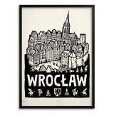 Plakat z Miastem Wrocław- Czarny Linoryt | Minimalistyczna ozdoba do biura 31118 - miniaturka 1