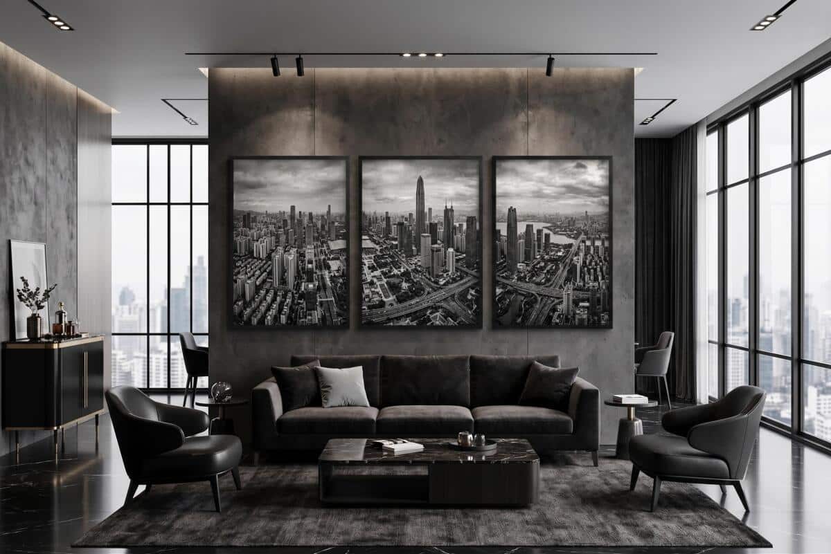 Plakat Loft Panorama Miasta z góry | Trzyczęściowy Obraz czarno-biały 31217 - zdjęcie 5