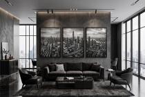 Plakat Loft Panorama Miasta z góry | Trzyczęściowy Obraz czarno-biały 31217 - miniaturka 5