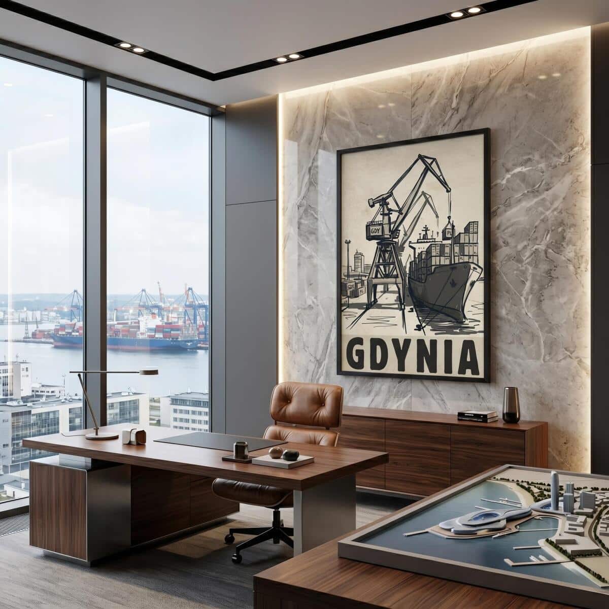 Stylowy Plakat Retro Gdynia Morze - Sepia | Dekoracja do Biura Gabinetu 31102 - zdjęcie 5