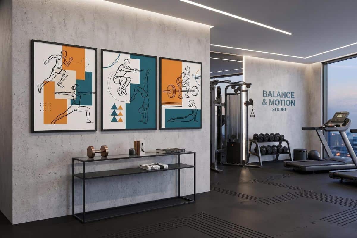 Nowoczesny obraz na ścianę Siłownia | Tryptyk plakatów Line Art Sport 31186 - zdjęcie 5