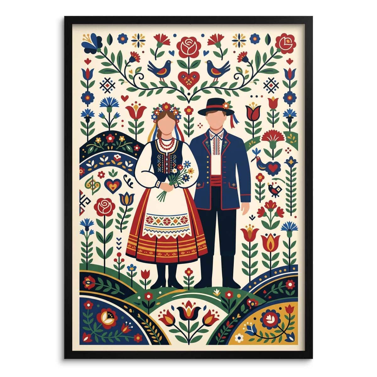 Plakat Folk Para w Stroju Ludowym | Obraz do salonu rustykalny 31209