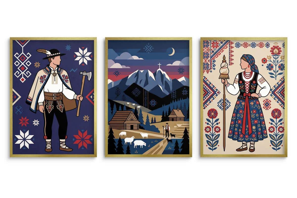 Nowoczesny Tryptyk Góralski- Folklor Tatr | Plakat do salonu zestaw 3 sztuk 31211 - zdjęcie 4