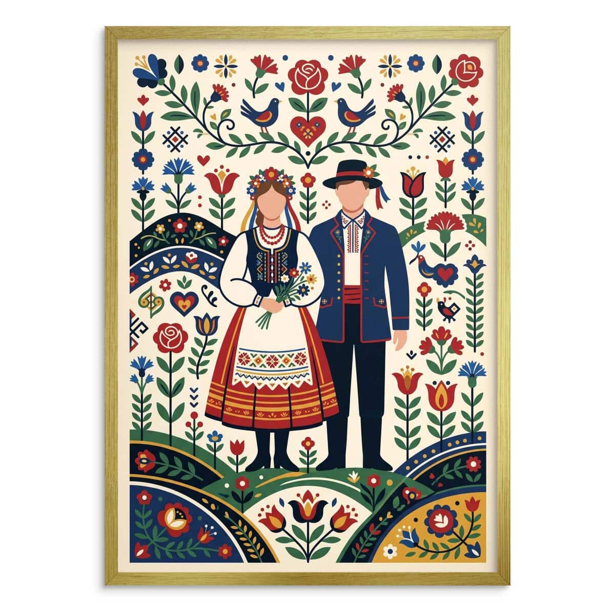 Plakat Folk Para w Stroju Ludowym | Obraz do salonu rustykalny 31209 - zdjęcie 3
