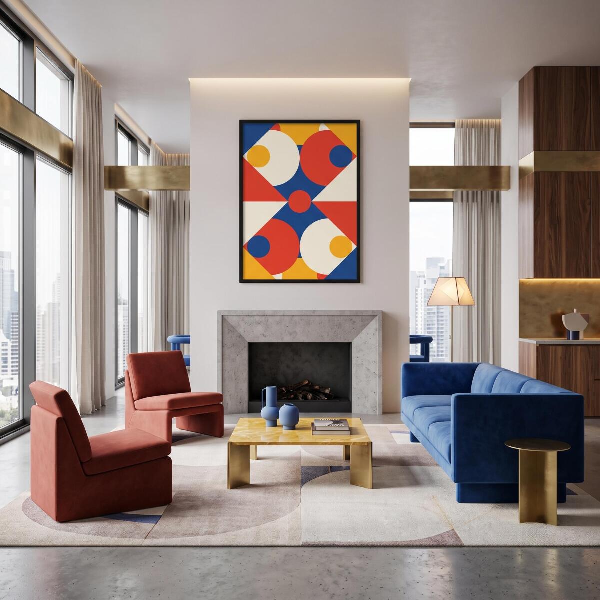 Plakat retro Mid-Century- Czerwone i niebieskie koła | Modny obraz 31257 - zdjęcie 6