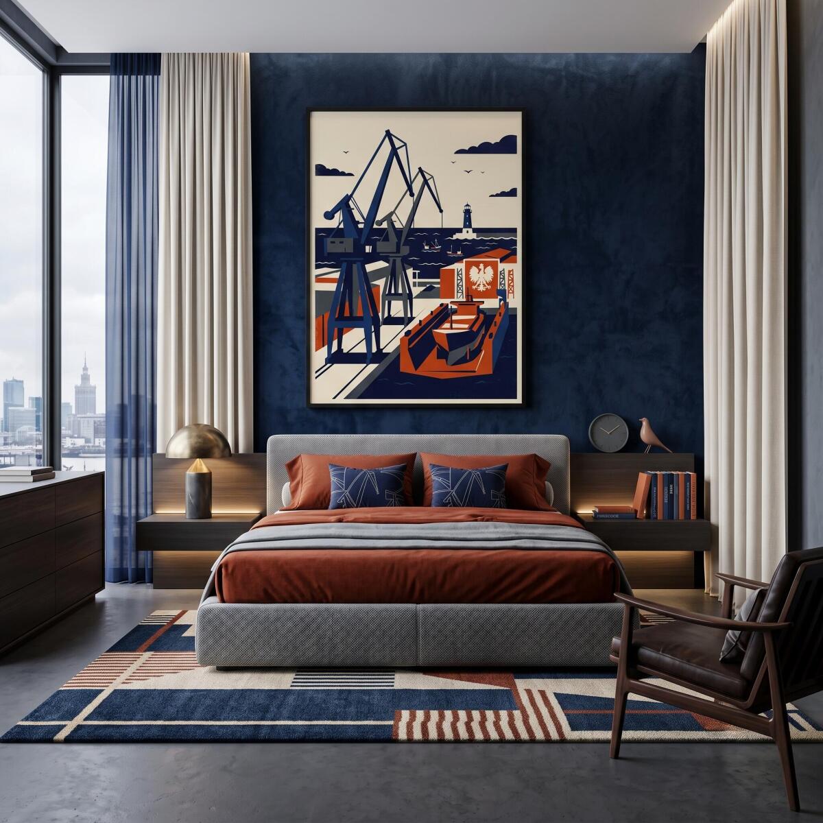 Nowoczesny plakat z dźwigami Port | Marynistyczna dekoracja retro 31164 - zdjęcie 4