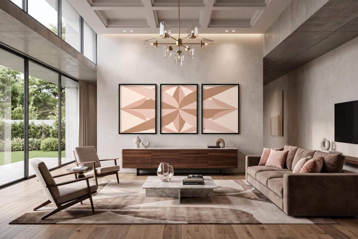 Trzyczęściowy plakat do salonu beżowy- Rozeta geometryczna | Tryptych boho 31259 - zdjęcie 6