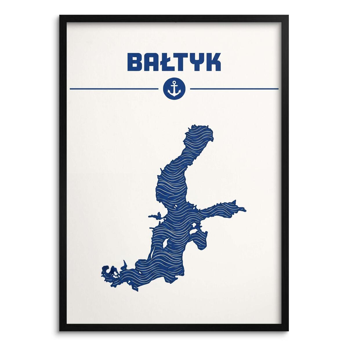 Plakat Marynistyczny BAŁTYK- Mapa z falami | Nowoczesny obraz do salonu 31097