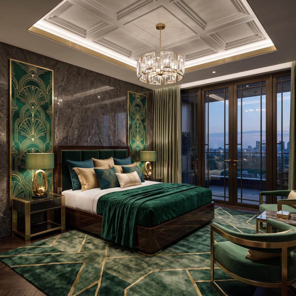 Modern Classic Obraz- Złote Art Deco na Zieleni | Prezent do Domu 31263 - zdjęcie 4