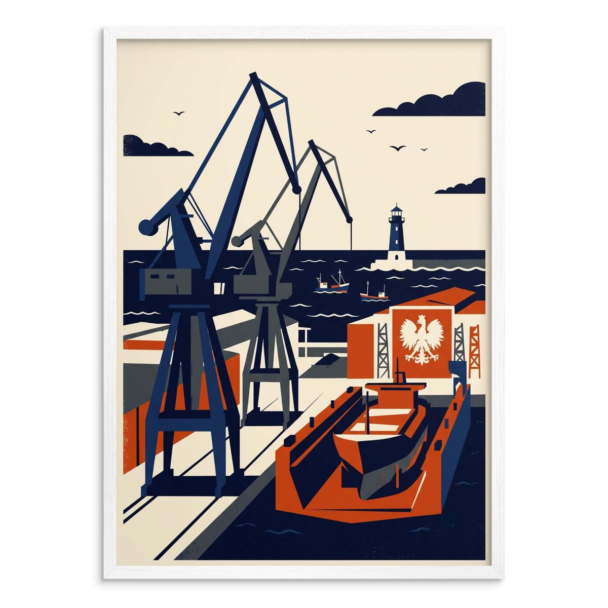 Nowoczesny plakat z dźwigami Port | Marynistyczna dekoracja retro 31164 - zdjęcie 2