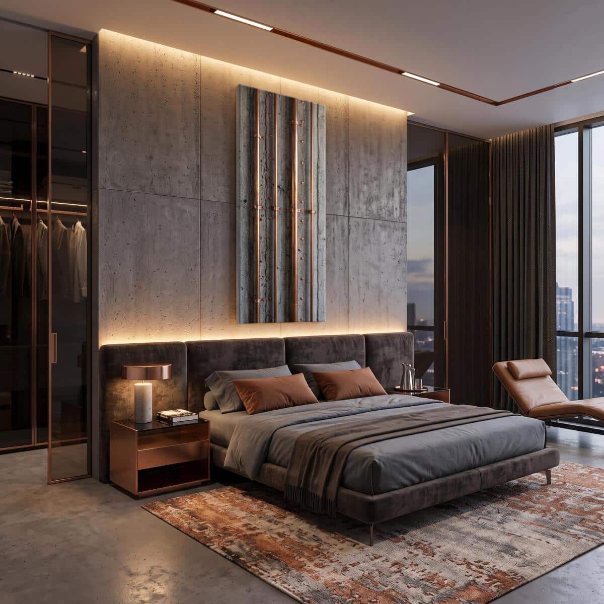 Nowoczesna Dekoracja Ścienna | Rury Miedziane na Betonie Loft 31301 - zdjęcie 4