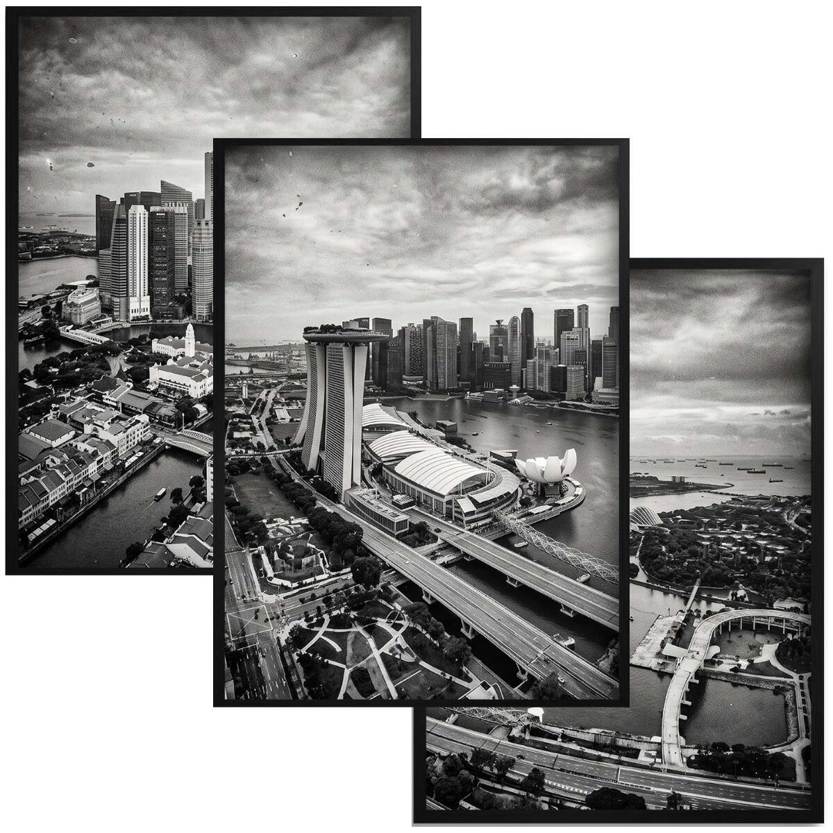 Plakat na ścianę Panorama Singapuru 3 szt. | Loftowa dekoracja do biura 31218