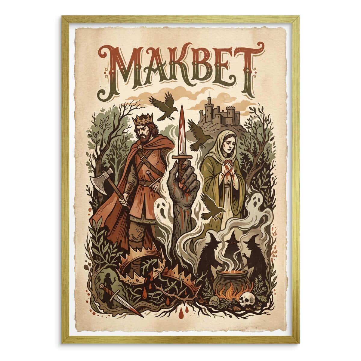Plakat Makbet Szekspir vintage- Ilustracja do salonu | Stylowy obraz retro 31104 - zdjęcie 3