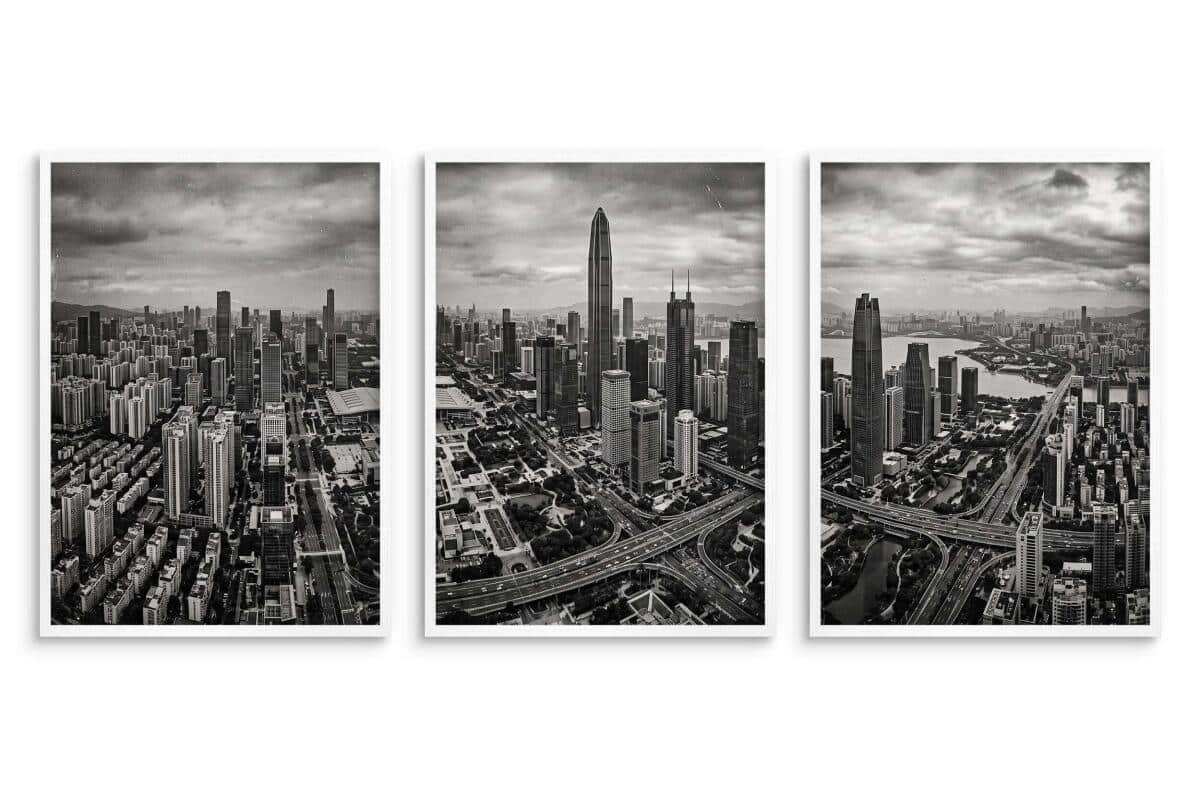 Plakat Loft Panorama Miasta z góry | Trzyczęściowy Obraz czarno-biały 31217 - zdjęcie 3