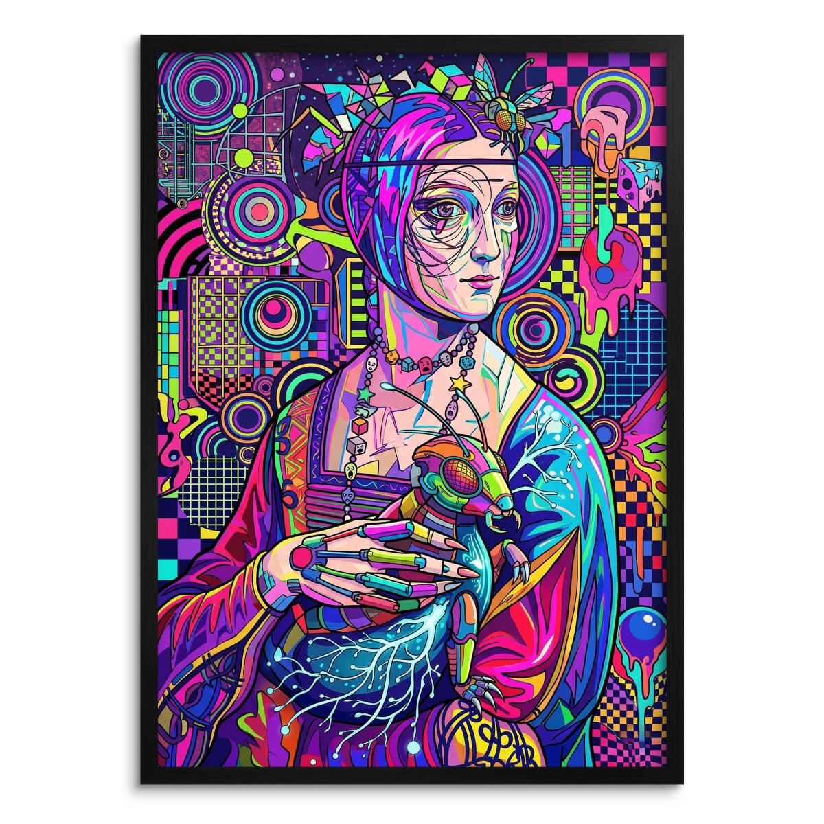 Grafika nad biurko Dama z Gronostajem- Glitch Art 31090