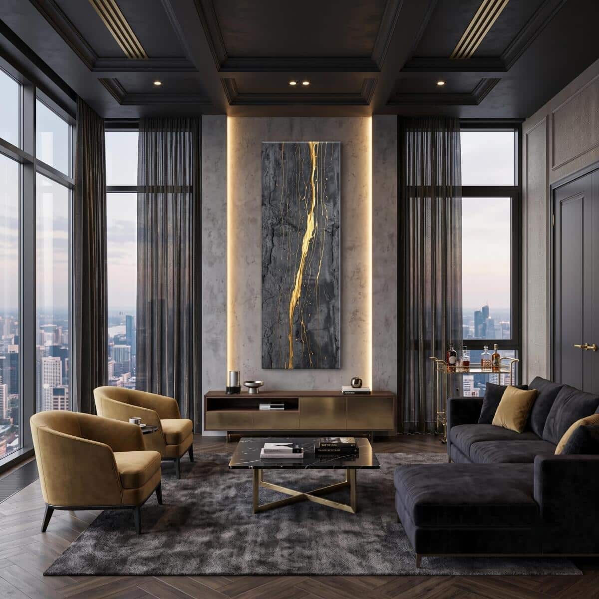 Obraz Abstrakcyjny- Płynne Złoto i Beton | Modern Glamour 31276 - zdjęcie 3
