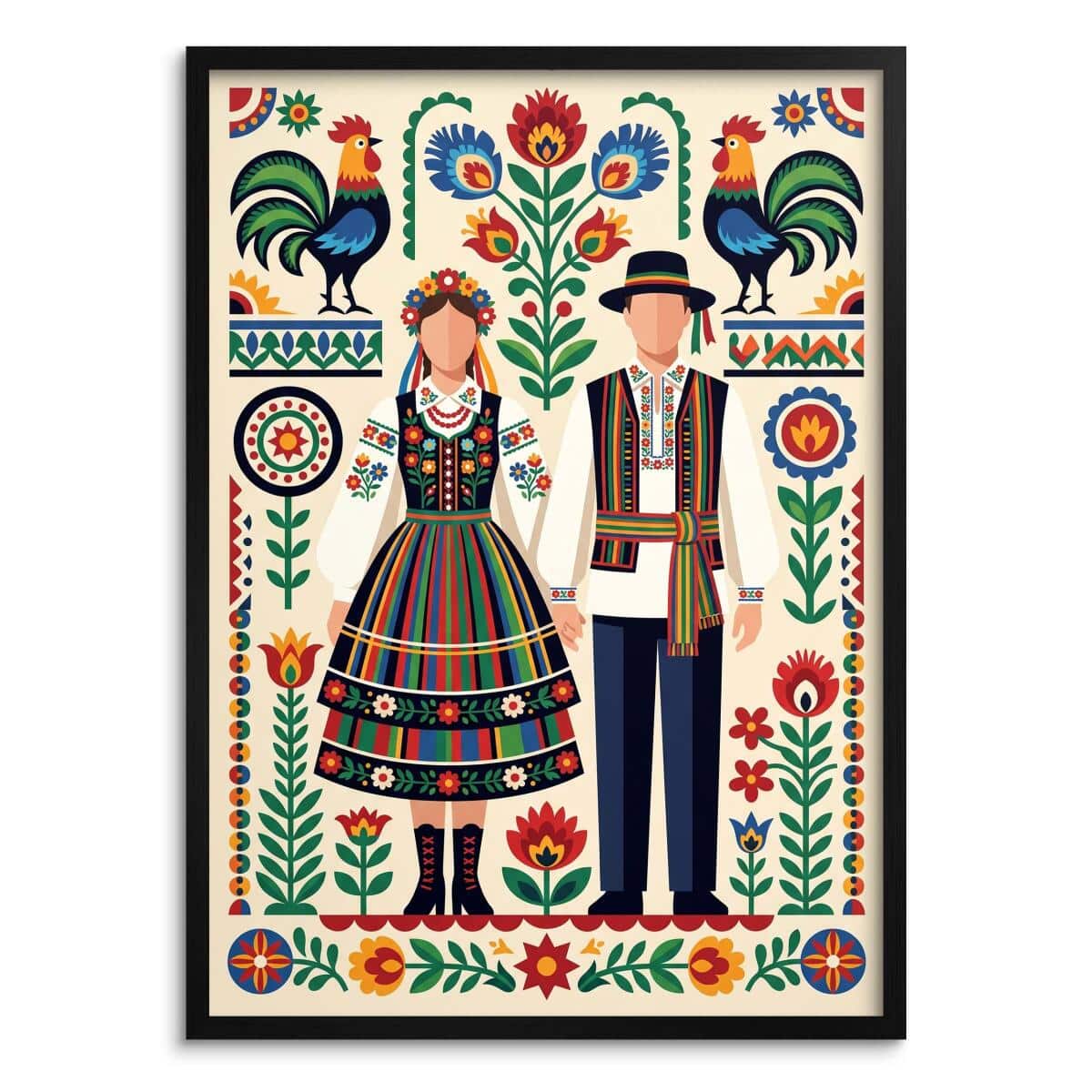 Plakat Tradycyjny Wzór Łowicki | Oryginalny Prezent dla Miłośnika Folkloru 31208