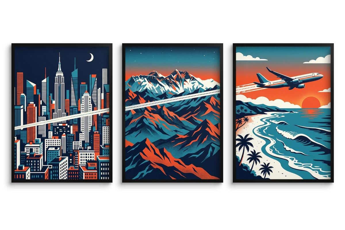 Zestaw 3 plakatów w ramie- Metropolia Góry i Ocean | Designerska galeria ścienna 31205 - zdjęcie 2