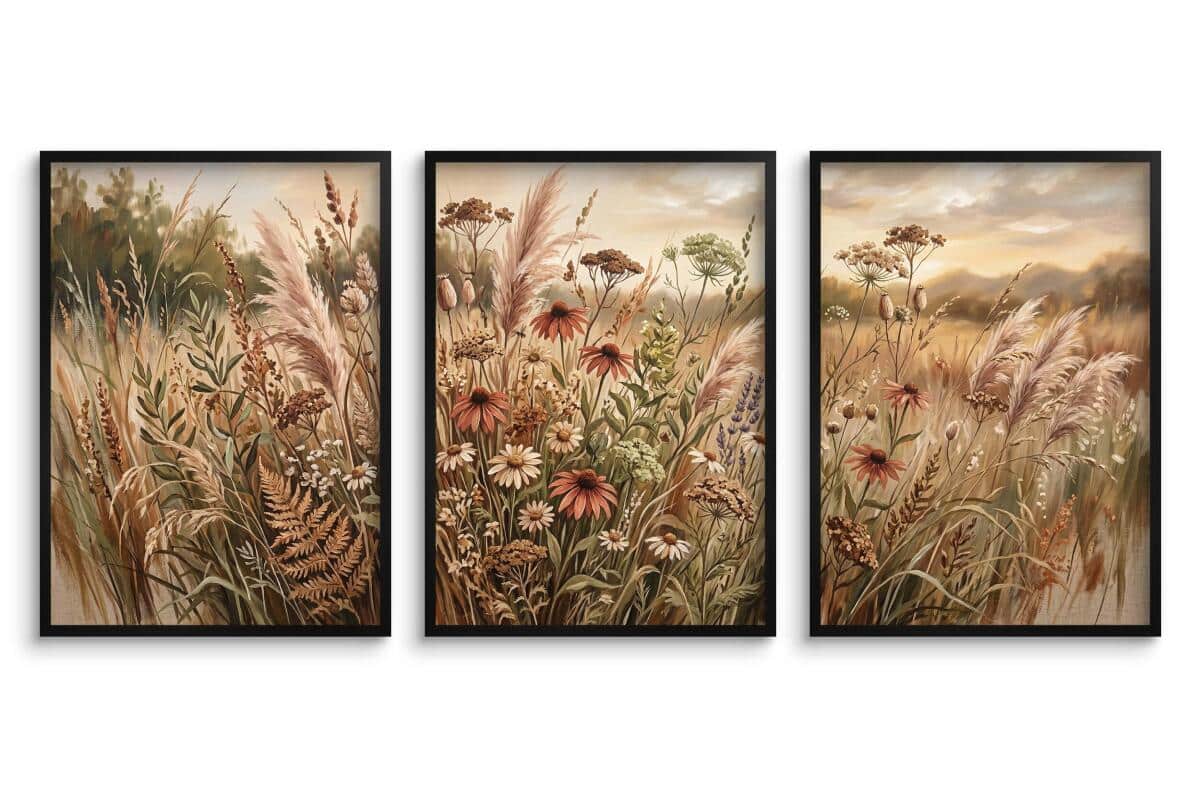 Plakat botaniczny do sypialni Kwiaty | Trzyczęściowy obraz Boho 31132 - zdjęcie 2