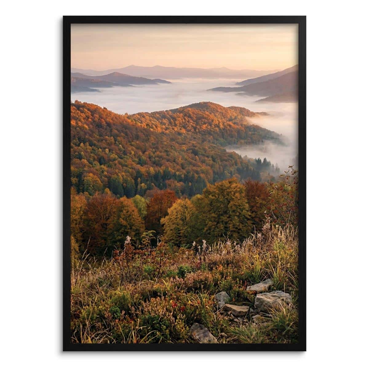 Jesienny Plakat w Bieszczadach- Mgły w górach | Obraz do salonu złota jesień 31098