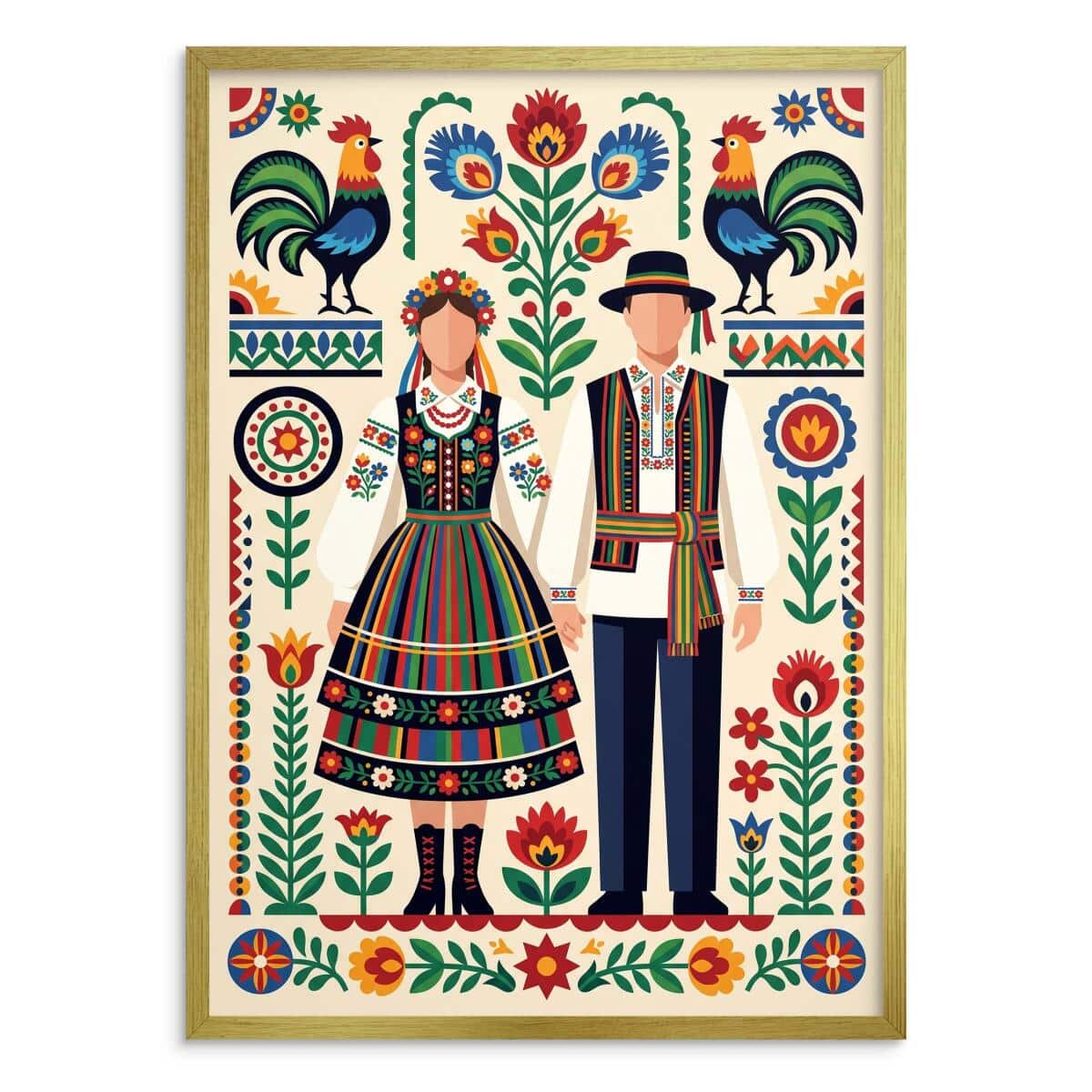 Plakat Tradycyjny Wzór Łowicki | Oryginalny Prezent dla Miłośnika Folkloru 31208 - zdjęcie 3