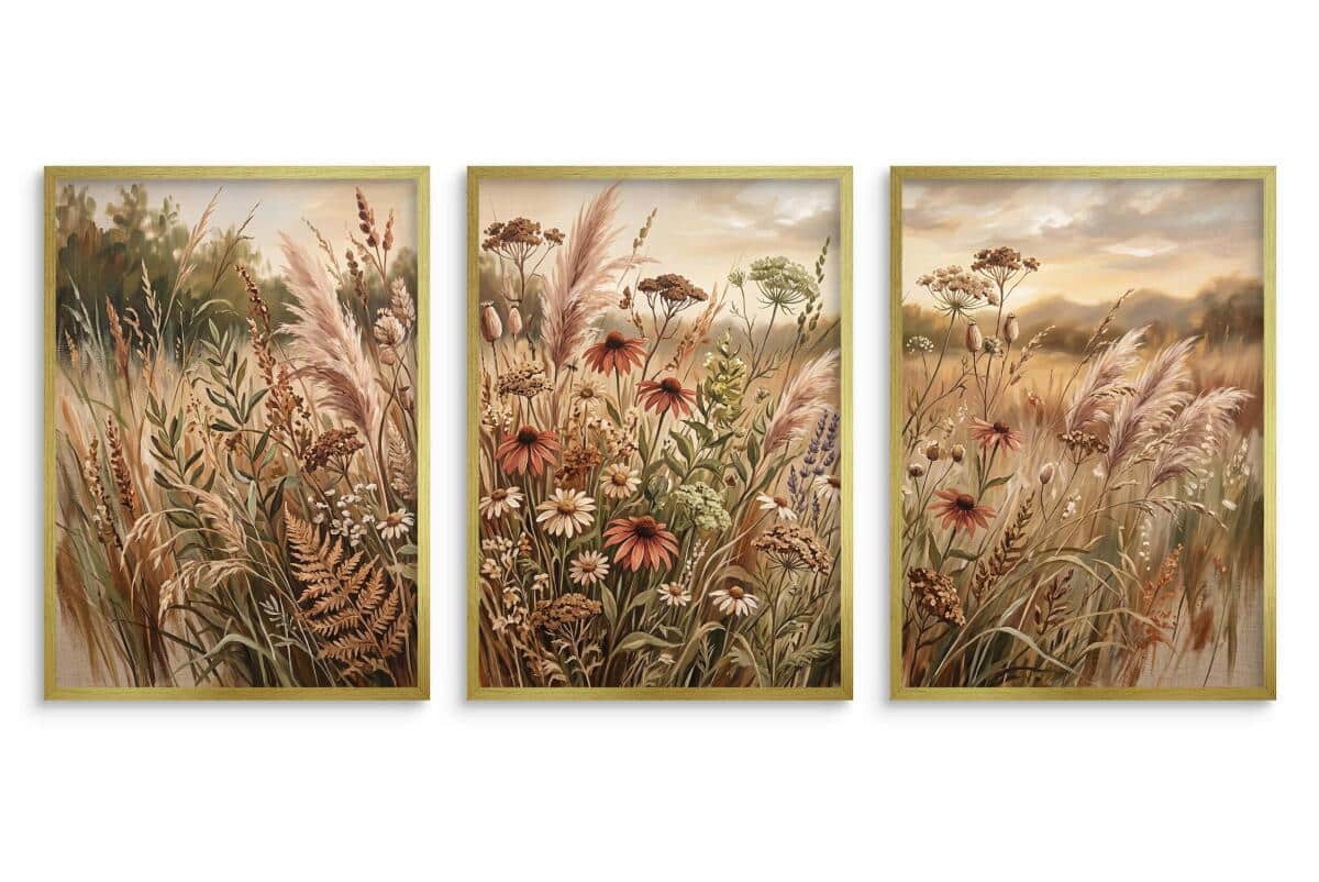 Plakat botaniczny do sypialni Kwiaty | Trzyczęściowy obraz Boho 31132 - zdjęcie 6