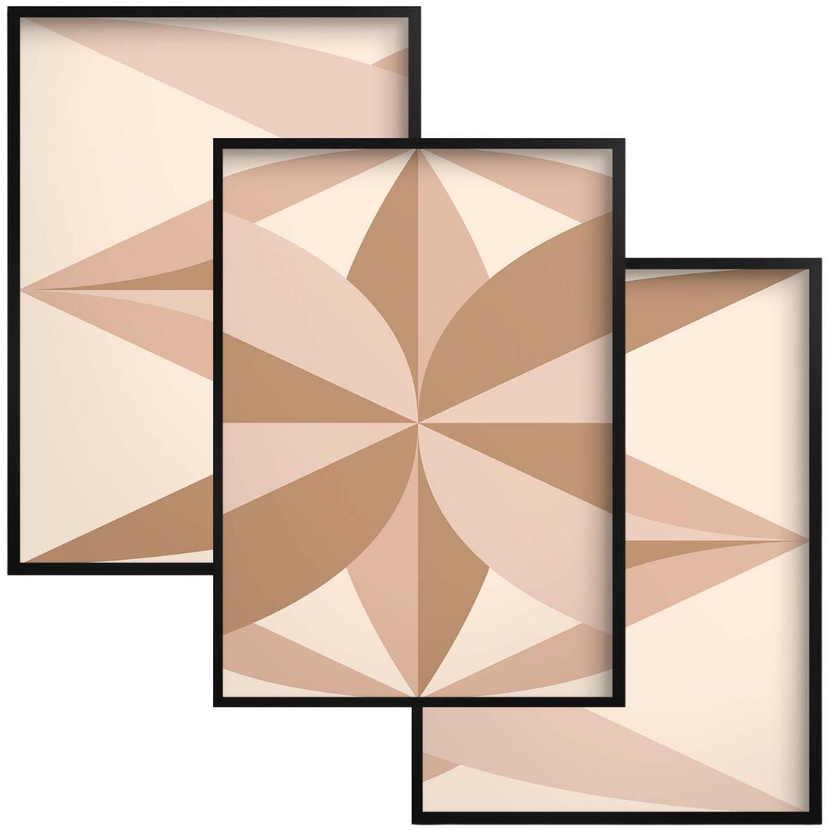 Trzyczęściowy plakat do salonu beżowy- Rozeta geometryczna | Tryptych boho 31259