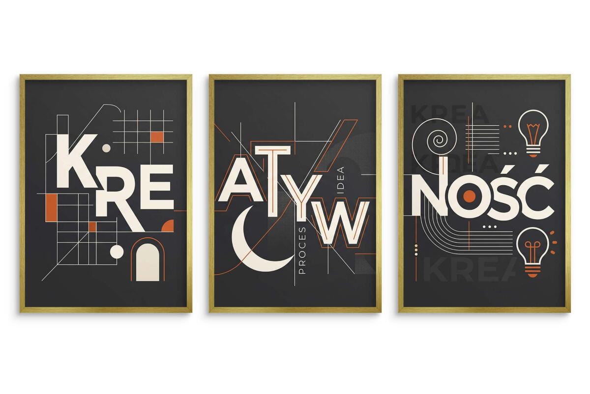 Nowoczesny Plakat do Salonu- Kreatywność | Trzy obrazy czarne ramki 31193 - zdjęcie 4