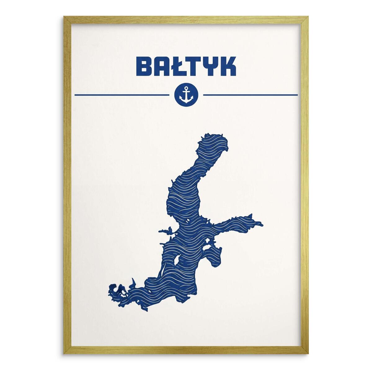 Plakat Marynistyczny BAŁTYK- Mapa z falami | Nowoczesny obraz do salonu 31097 - zdjęcie 3